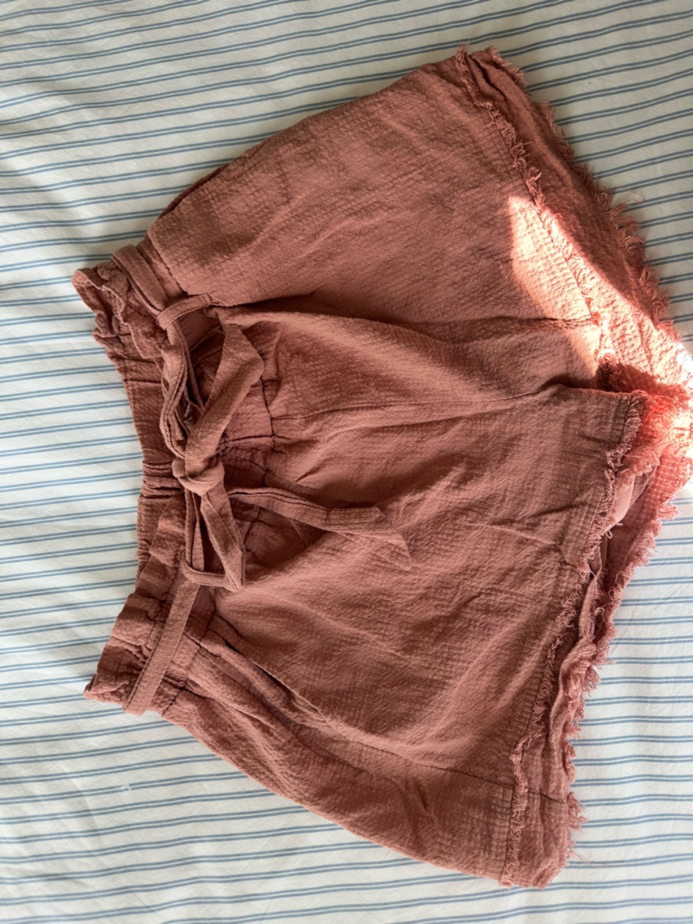 High-Waist Self-Tie Paperbag Shorts in Dusty Rose
